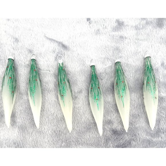 Christmas Trimmeries By Bradford 6 Hand Decorated Glass Ornaments Teardrop Desig - Picture 4 of 7